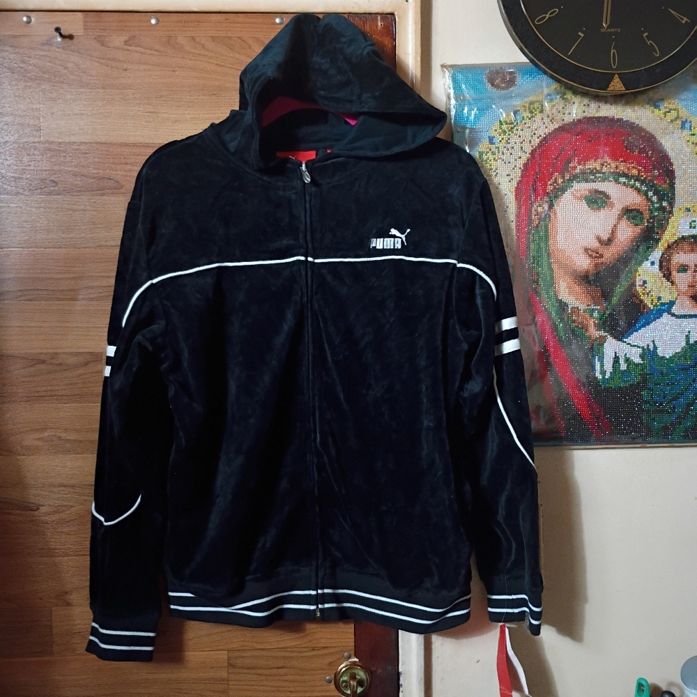 Puma Boys Black & White Fleece Full Zip Jacket Size L